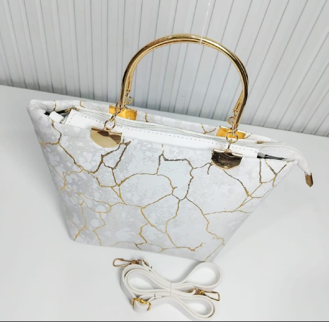 Luxury White Marble Print Handbag for Women