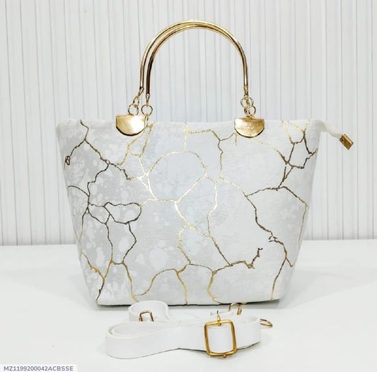Luxury White Marble Print Handbag for Women