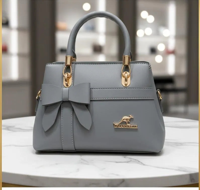 👜 Stylish Grey Leather Handbag for Girls – Elegant Top Handle Shoulder Bag