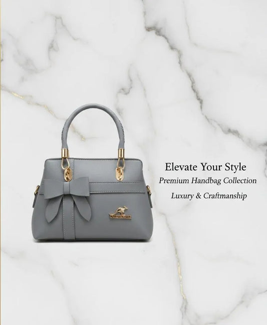 👜 Stylish Grey Leather Handbag for Girls – Elegant Top Handle Shoulder Bag