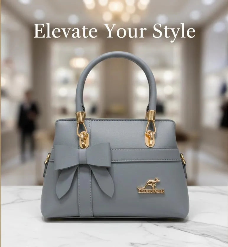 👜 Stylish Grey Leather Handbag for Girls – Elegant Top Handle Shoulder Bag
