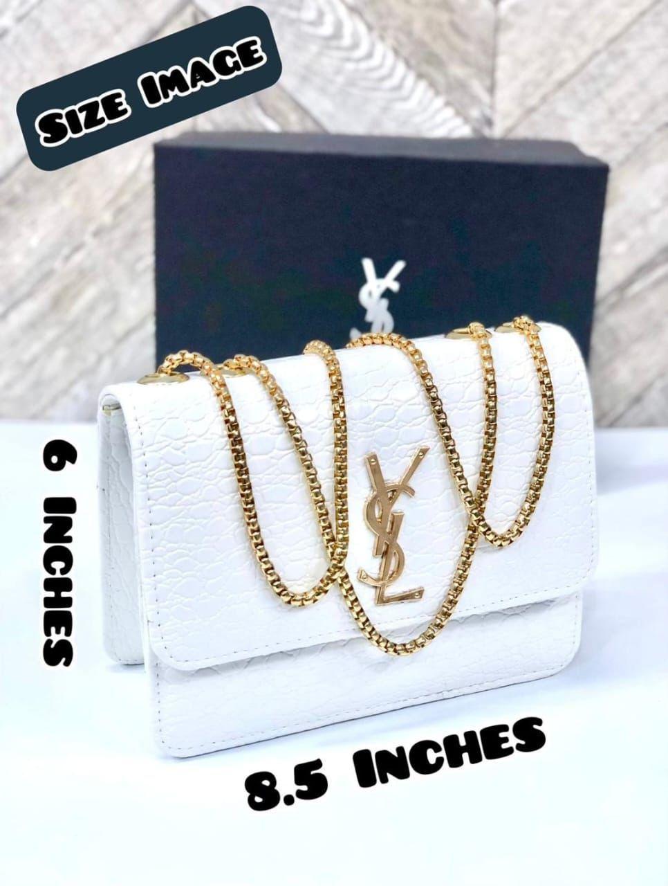 White Crossbody Bag with Gold Chain Strap for Women