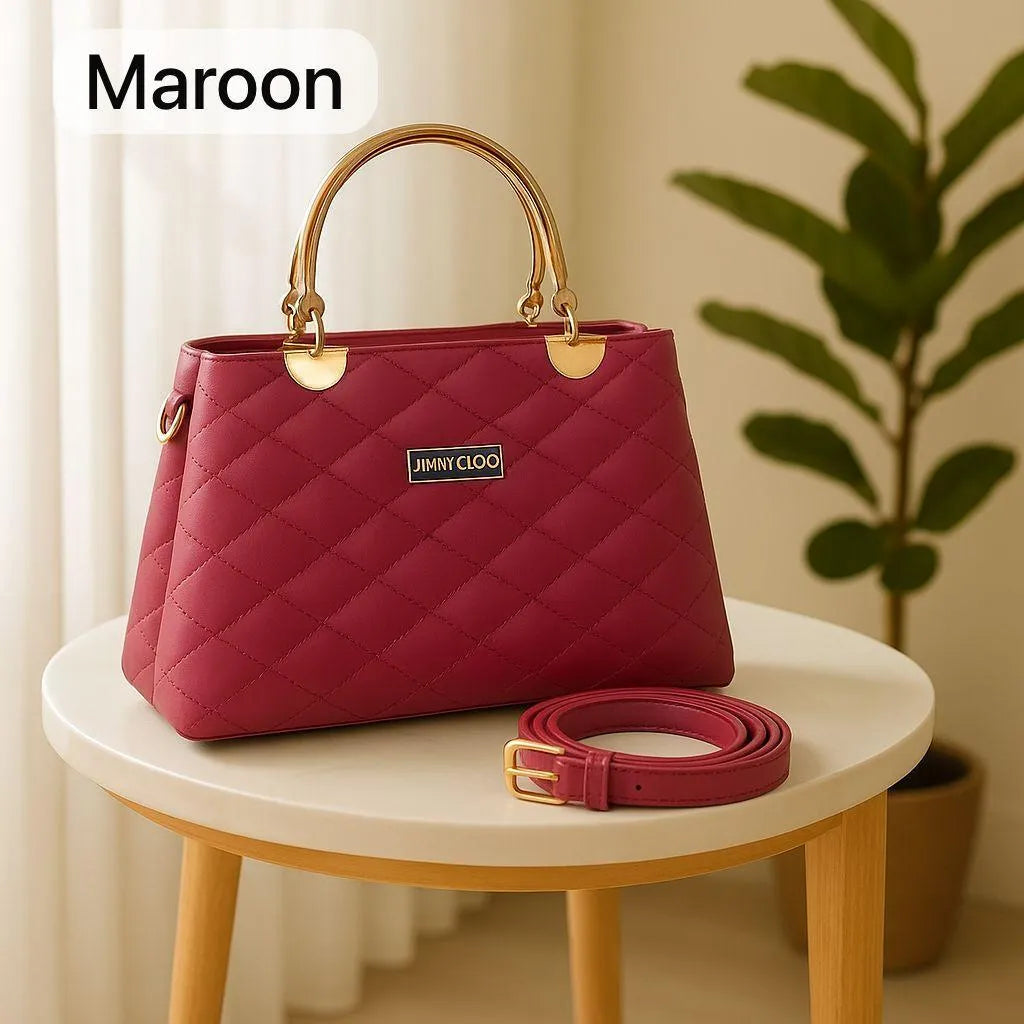 Maroon Diamond Stitch Handbag With Premium Strap