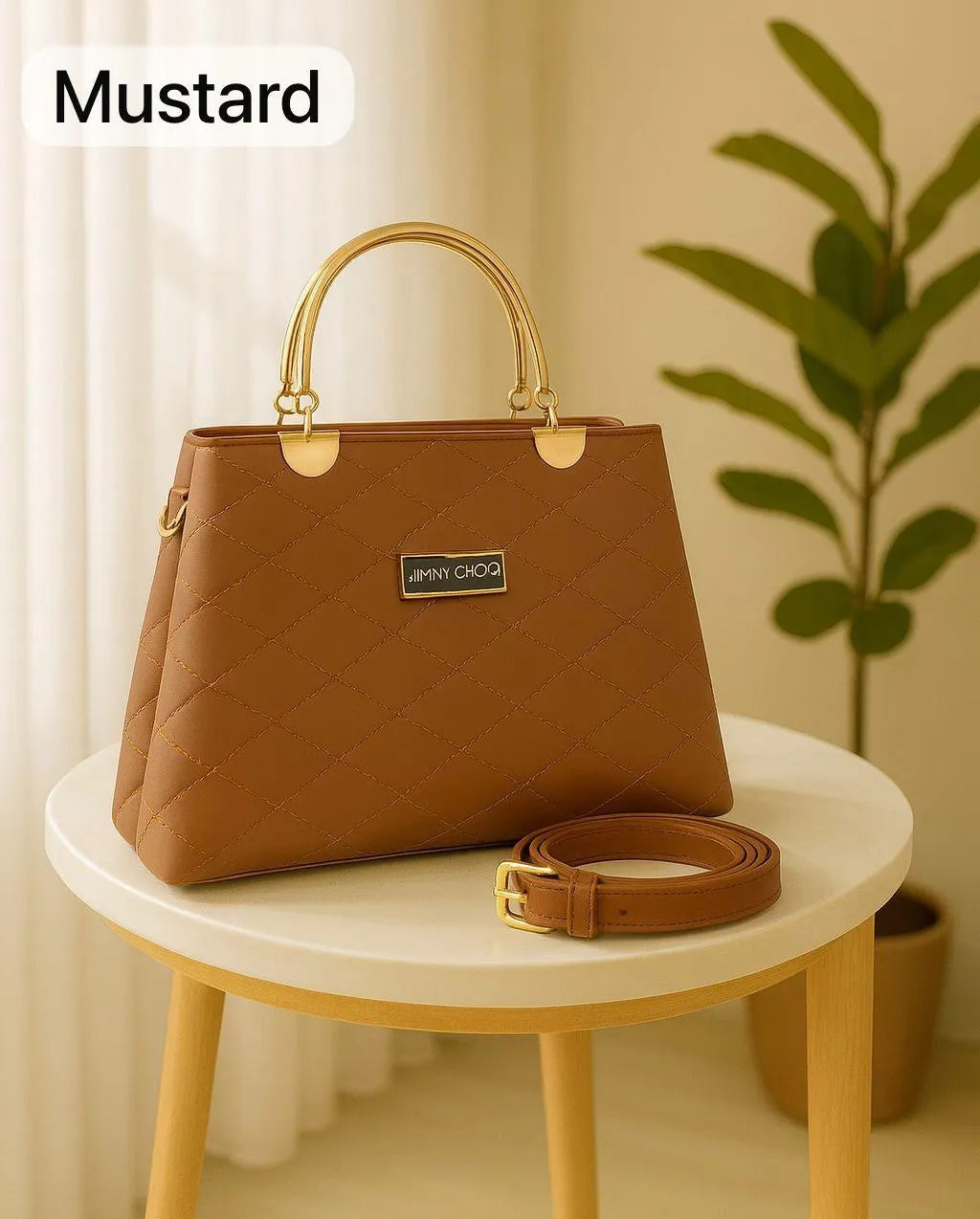 Maroon Diamond Stitch Handbag With Premium Strap