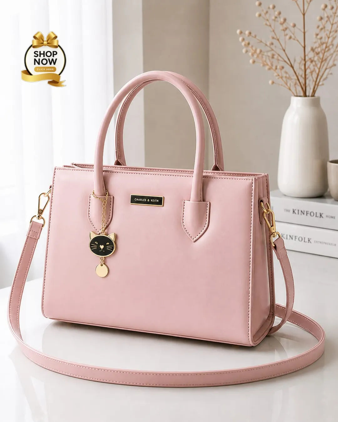 Women's Black Rexine Shoulder Bag with Top Handle