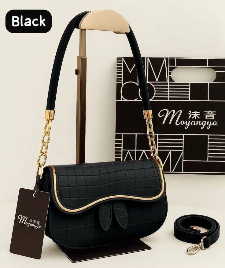 Black Quilted Shoulder Bag for Women with Gold Chain & Strap
