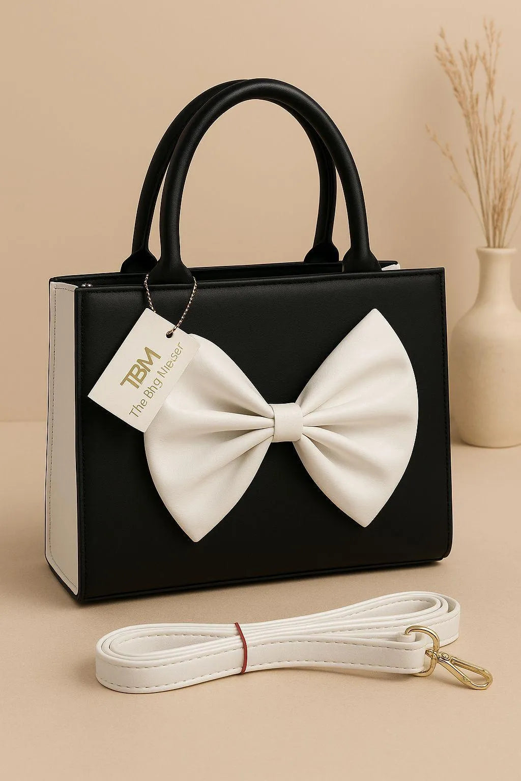 Stylish Bow Handbag With Adjustable Shoulder Strap For Women