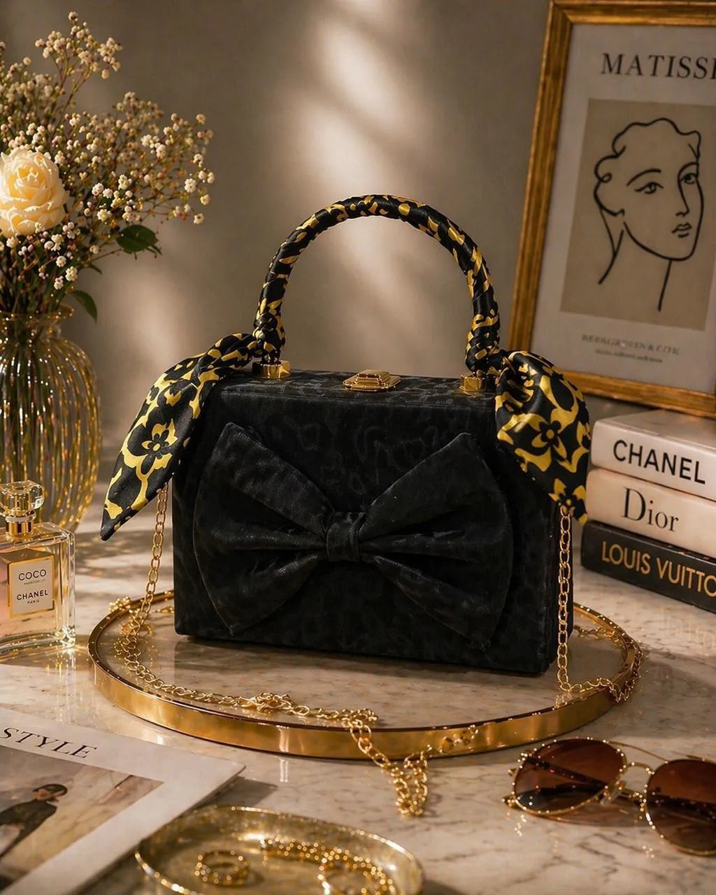 Royal Bow Handbag With Gold Chain Handle