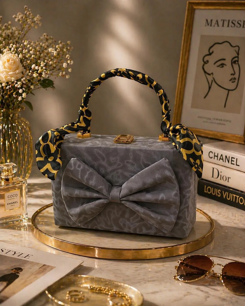 Royal Bow Handbag With Gold Chain Handle