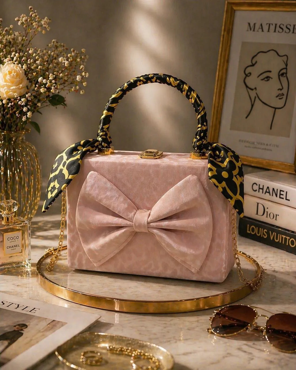 Royal Bow Handbag With Gold Chain Handle