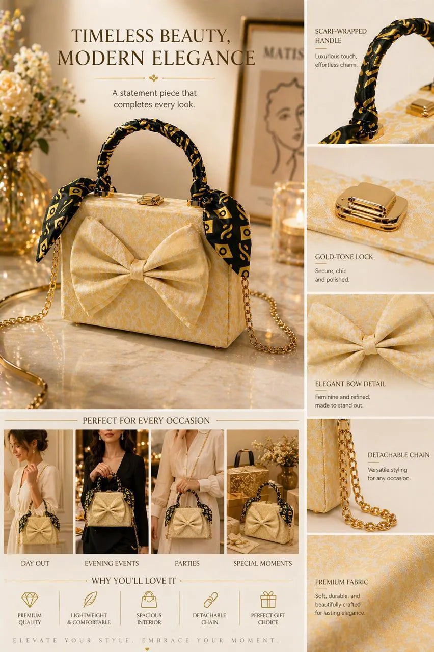 Royal Bow Handbag With Gold Chain Handle
