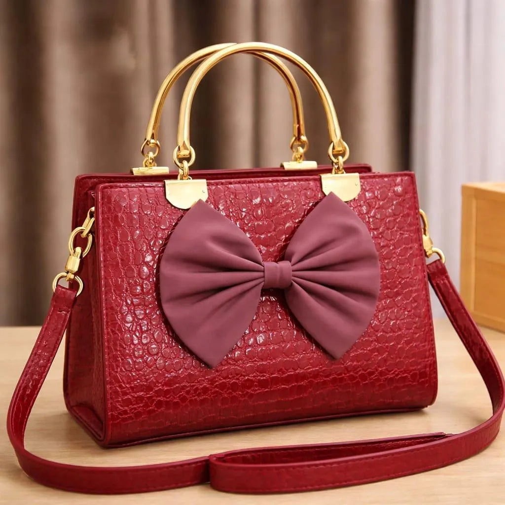 Stylish Bow Bag with Long Belt & Center Zipper