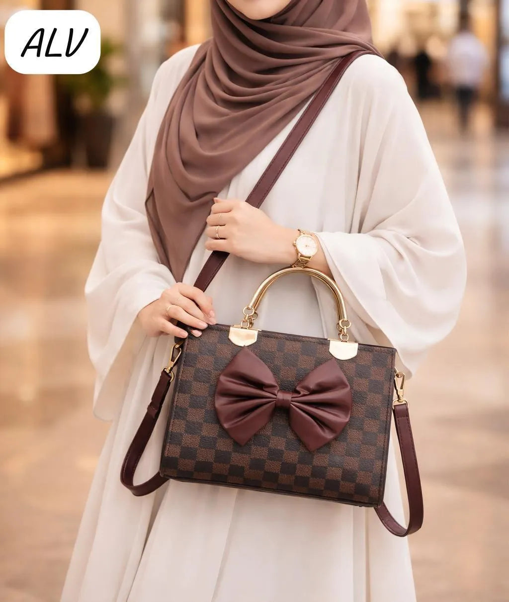 Stylish Bow Bag with Long Belt & Center Zipper